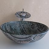 Tophome 洗面ボール洗面ボール彩色上絵 蛇口セット　洗面台　手洗い器　強化ガラス製　 洗面ボウル 手洗い器おしゃれ　 排水金具付 蛇口付き