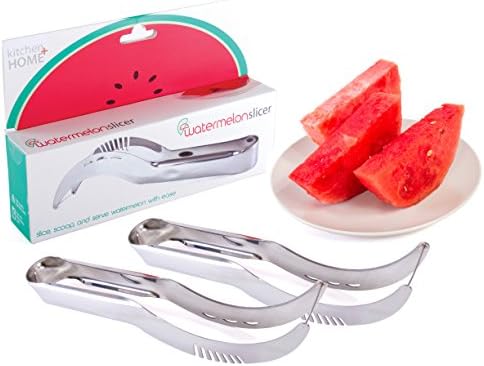Watermelon Slicer Corer and Server - Set of 2 - Highest Quality 18/10 Stainless Steel Melon Slicer by Kitchen Plus Home