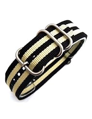 22mm ZULU Black Cream Nylon Divers Watch Strap - Quality Heavy Duty