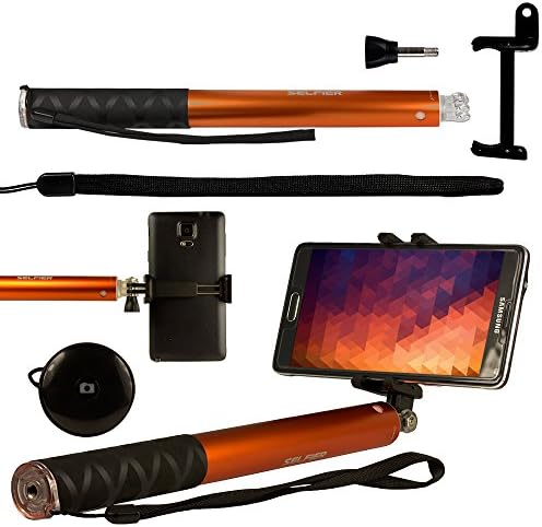 Selfie Stick, OPTIKAL SELFIER Aluminum Durable Wireless Bluetooth Remote Shutter Selfie Stick with Mount Clamp for Various Devices (iPhone 6s, 6s Plus, 5, 5S, Note 4, 3, HTC One, GoPro HERO) Small Brushed Orange (14.5 cm collapsed; 60 cm extended)