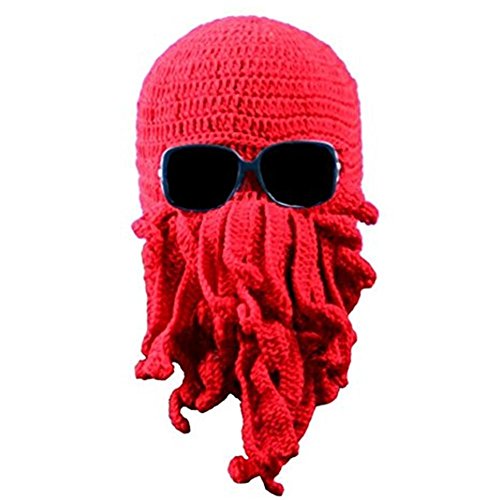 Amurleopard Unisex Barbarian Knit Beanie Octopus (One size, Red)