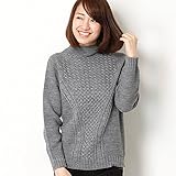 TWENTY THREE(トゥエンティースリー) 日本製 ホールガーメント(無縫製)7Gケーブル+天竺裏編み ハイネック ニット【グレー/M】