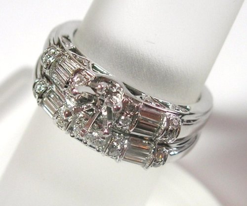 14K White Gold Diamond Wedding Set Semimount - 0.85 Ct.