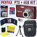 Pentax Optio P70 12MP Digital Camera (Red) + 4GB Accessory Kit