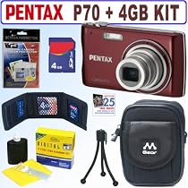 Pentax Optio P70 12MP Digital Camera (Red) + 4GB Accessory Kit