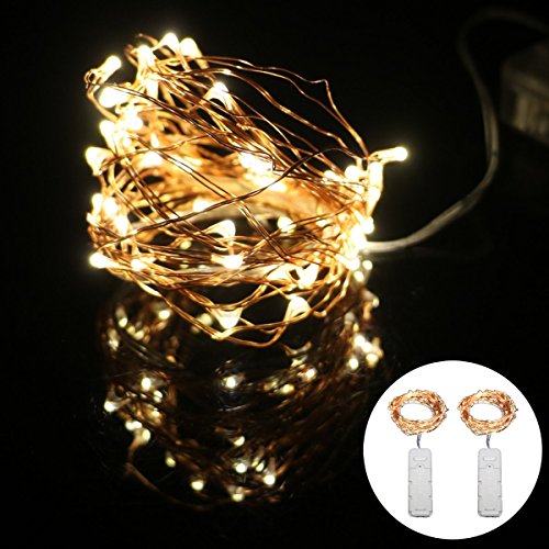 2-Packs String Lights Copper Wire, Kakashi 16ft 50LED Starry String lights, AG13 Battery Powered Rope Lights Copper Wire for Christmas Wedding Party, Indoor Outdoor String Lights. (Warm white)