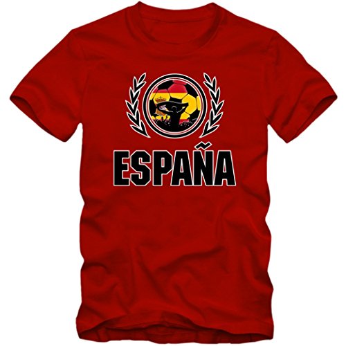 Spanien EM 2016 #2 T-Shirt | Fußball | Herren | Trikot | La Furia Roja | Nationalmannschaft, Farbe:Rot (Red L190);Größe:XL