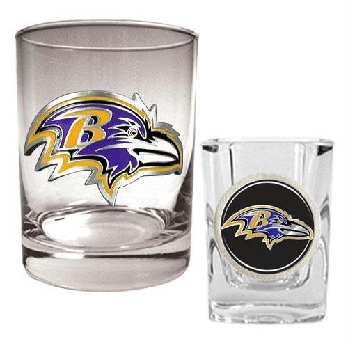 NFL Baltimore Ravens Rocks Glass & Shot Glass Set - Primary Logo