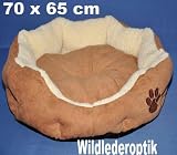Hochwertiges Luxus Hundebett mit hellbraunem Bezug in Wildlederoptik – Gr. L – 70 x 65 cm – 30255