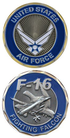 United States US Air Force Military F-16 Fighting Falcon Plane - Good Luck Double Sided Collectible Challenge Coin