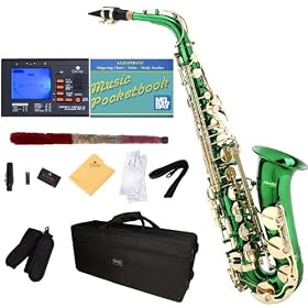 Mendini MAS-GL Green Lacquered E Flat Alto Saxophone + Case, Accessories & Free Chromatic Tuner with Metronome