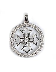 Sterling Silver Circle Cross Clear CZ Pendant Wholesale Charm Pure 925 New 22mm with 2mm Rope Chain
