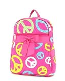 Pink and Multi Cotton Quilted Peace Sign Backpack