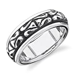 Sterling Silver Rhodium Finish Artistic Mosaic Spinner Prayer Thumb Unisex Ring in Size 11
