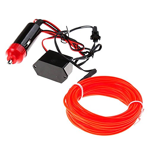 5M Neon LED Light Glow EL Wire String Strip Rope Tube + 12V Power Inverter Kit – Red
