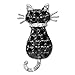 10K White Gold Round Black White Diamond Cat title=