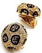 Goldtone Topaz Colored and Black Crystal Clip On Fashion Earrings