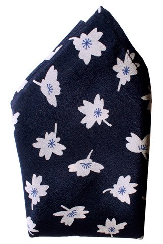 Lily Navy Silk Handkerchief