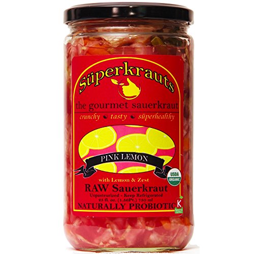 Pink Lemon GOURMET SAUERKRAUT - Organic & Kosher, 24 fl. oz., Probiotic Healthy Diet Food. Free Shipping w/Minimum. 15 Flavors available!