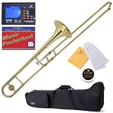 Mendini MTB-L Lacquer B Flat Tenor Slide Trombone, Gold