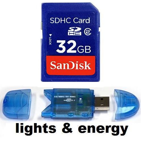 32GB SDHC SD 32 GB Sandisk Speicherkarte für Panasonic Lumix DMC-TZ10EG-K/DMC-FS10EG-K/DMC-TZ10EG-T/FZ45EG-K/DMC-TZ10EG-S/DMC-TZ10EG-R/DMC-TZ10EG-A/DMC-FZ100EGK/DMC-TZ8EG-K/DMC-FS10EG-S/DMC-FS10EG-D/DMC-TZ8EG-S/Canon IXUS 105/IXUS 130/Canon PowerShot D10/SX30 IS/S95/SX210 IS/SX 130 IS/Samsung ES75/ES65/ES70/WB2000/Casio Exilim EX-Z350/EX-H15/Nikon Coolpix S8000/P7000/S8100/Fujifilm Finepix S1600 + Lights and Energy Micro USB SDHC Reader