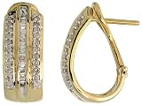 14k Gold 11/16 in. (18mm) tall Huggie Earrings, w/ 0.60 Carat Baguette & Brilliant Cut Diamonds
