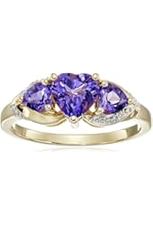 10k Yellow Gold Gemstone and Diamond Accent Triple Heart Ring