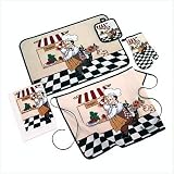 French Chef 4pc Set,Kitchen Towel,Mat, Apron,Oven Mitt