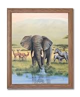 African Elephant Zebra And Deer Animal Wildlife Home Decor Wall Picture Oak Framed Art Print