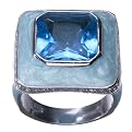 Square Cubic Zirconia Ring with Pavé Border - Turquoise/ Aqua