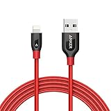 Anker PowerLine+ ライトニングUSBケーブル Apple MFi認証取得【防弾仕様の高耐久ケブラー素材 / 2重編込の高耐久ナイロン素材 / フェルト製ポーチ付属】iPhone、iPad各種他対応 (1.8m　レッド)