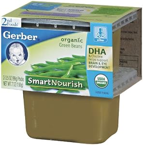 Gerber 2nd Foods Organic Green Beans, 2-Count, 3.5-Ounce Tubs (Pack of 8)