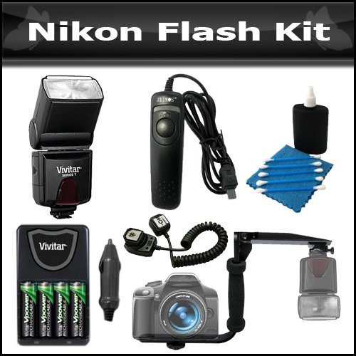 Flash Bundle Kit For Nikon Df, D5200 D5300 D3200 D3100 D5100 D800 D610 Includes DF-383 Dedicated TTL LCD Bounce Flash Includes Flash Diffuser + Off Camera Shoe + Flash Bracket + 4AA High Capacity Rechargeable Batteries + Charger + Remote Shutter Release + On Sale