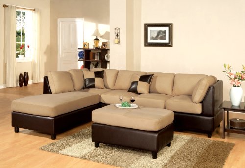 Huntington 3-pcs Sectional Sofa Set w/ Ottoman Reversible in Hazelnut Color
