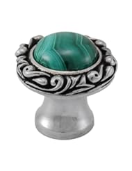 Vicenza Designs K1148P Liscio  Round  Stone Insert  Knob with  Small Base,  Malachite,  Small,  Antique Silver