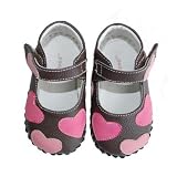 Pediped Ashley Chocolate Brown Mary Janes with Fuchsia Hearts Design