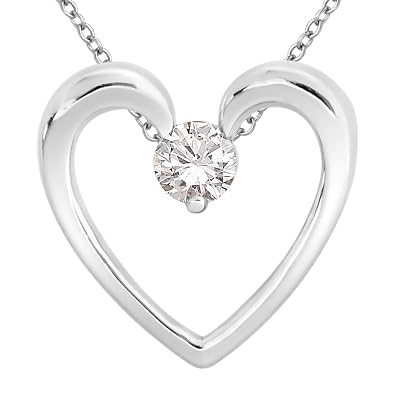 Sterling Silver Solitaire Diamond Heart Pendant Necklace (1/6 cttw, H-I Color, I1-I2 Clarity), 18″  $139.99