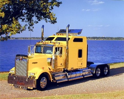 Yellow Kenworth Semi Big Rig Diesel Truck Wall Decor Art Print Poster (16x20)
