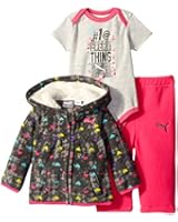 PUMA Baby-Girls Newborn 3 Piece Set Jacket Bodysuit and Solid Pant