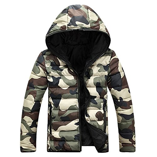 OCHENTA Men's Active Camouflage Hoodie Winter Coat Reversible Jacket Army Green US Size M (Lable Size XL)