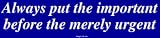 Always put the important before the merely urgent Bumper Sticker