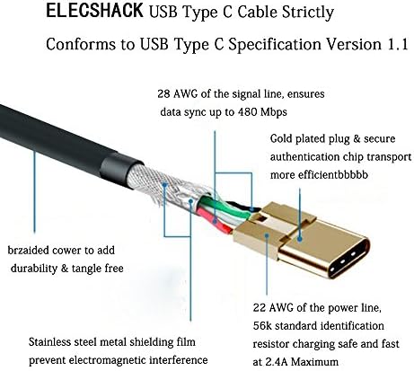 ELECSHACK Type-C Cable, Hi-speed Gold Plated USB Type C to Type A (USB-C to USB-A) Cable for Nexus 5x/6p,ChromeBook Pixel, Nokia N1 Tablet and Other Type-C Supported Devices(Black,3.3ft/1M)