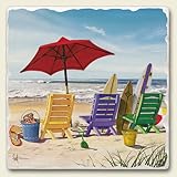 IMAGE OF Beachy Keen Summer Beach Absorbent Tumbled Stone Trivet