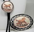 Silver Plated Diamond cut Copper Horse and Colt Bolo Tie / Buckle Set