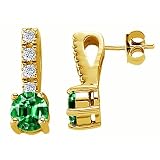 1.75 cttw 14K Yellow Gold Plated 925 Sterling Silver Lab Created Emerald Earrings - Gold Plated...