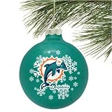Miami Dolphins Aqua Snowflake Glass Ornament