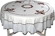 Round Table Cloth with Napkins White Colorful Embroidered Dia: 70 inches