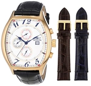 Invicta Men's 14330 Specialty Tonneau Watch with 3 Textured Leather Strap Set