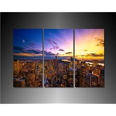 New York Sonnenuntergang 3 Bilder Leinwand_Bild 120x80cm k. Poster / Weitere Wandbilder, Kunstdrucke, Foto auf Leinwand finden Sie bei Leinwandbilder org - Alle Bilder fertig gerahmt mit Keilrahmen.