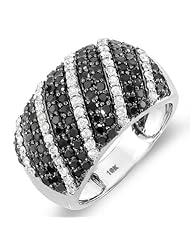 1.55 Carat (ctw) 10k White Gold Black & White Round Diamond Ladies Cocktail Right Hand Ring 1 1/2 CT